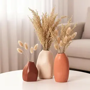 PUREZENTO Rustic Ceramic Bud Vase - Set of 3 | Centerpiece & Showpiece for Home Decor, Living Room, Bookshelf & Tabletop Styling | Decorative Vase for Pampas Grass, Dried & Artificial Flowers - Image 6