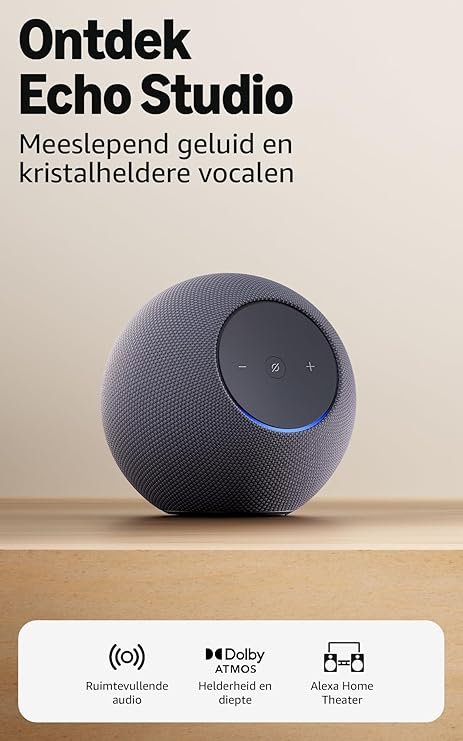 Amazon Echo Studio (newest gen), compact design, immersive spatial audio and Dolby Atmos, Graphite